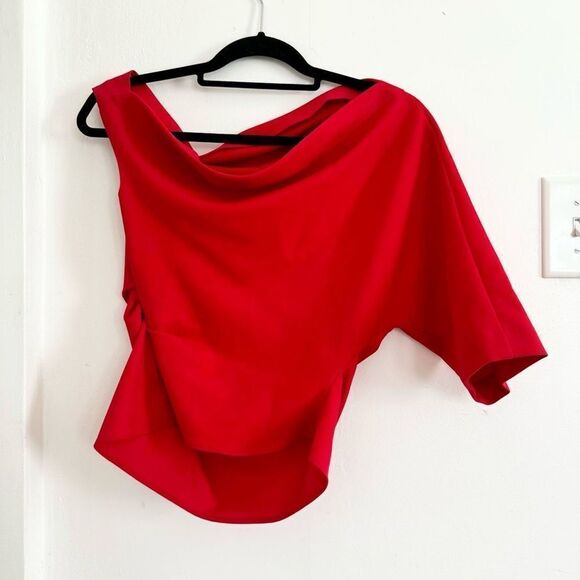 Zara Off Shoulder One Sleeve Red Blouse Top XS - Picture 3 of 6